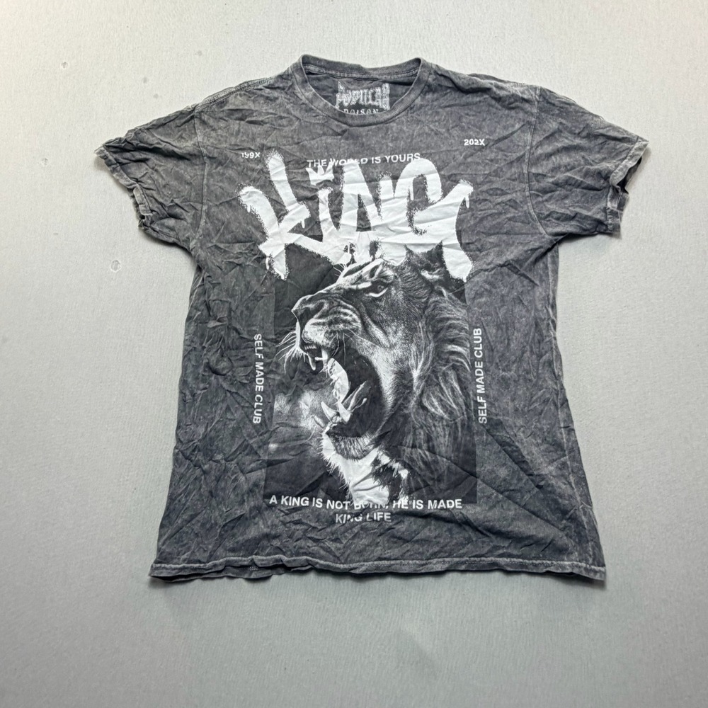 Popular Poison Graphic Tee Men Medium Gray Excellent Lion King Self Made Club